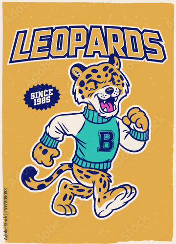 Vintage Shirt Design of Leopard Athletic Mascot