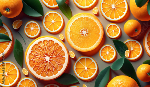 Playful pattern juicy oranges fruits. Generative AI.