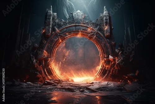 A colorful Diablo-style portal in 3D HD wallpaper. Generative AI