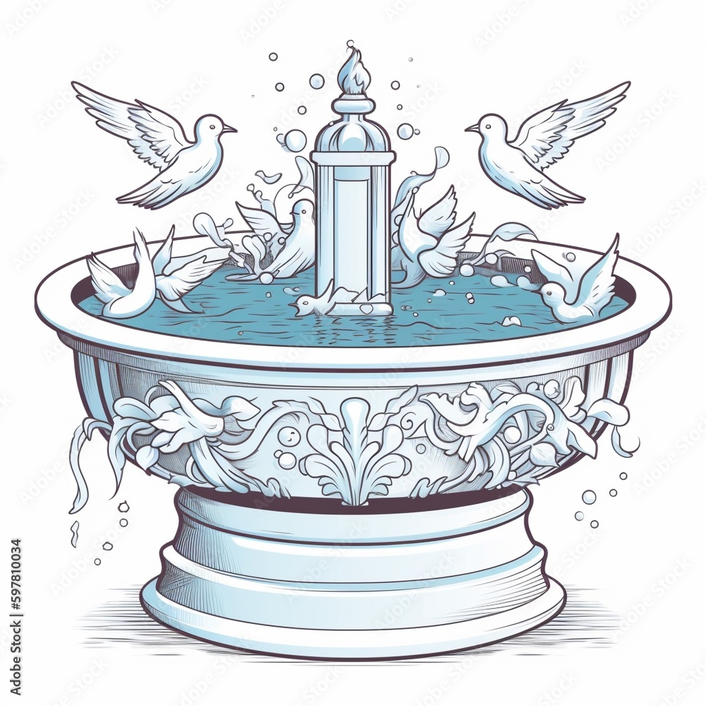 Cartoon baptismal font with design and symbolic significance in