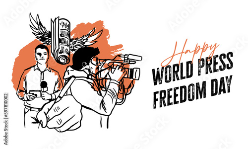 Happy World Press Freedom Day. Hand Drawn Illustration. 