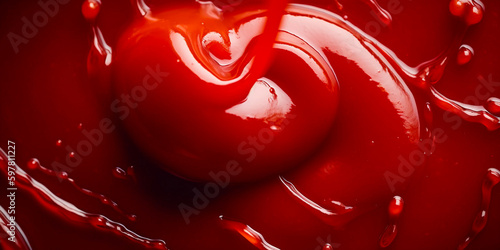 tasty red ketchup texture, top view, close up wallpaper, created with generative ai