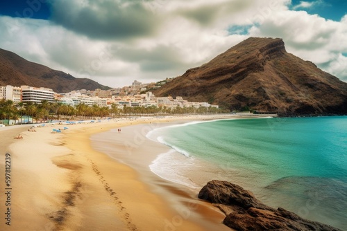 Tenerife tourism - stunning Las Teresitas Beach, located in Santa Cruz. Canary Islands. Generative AI photo