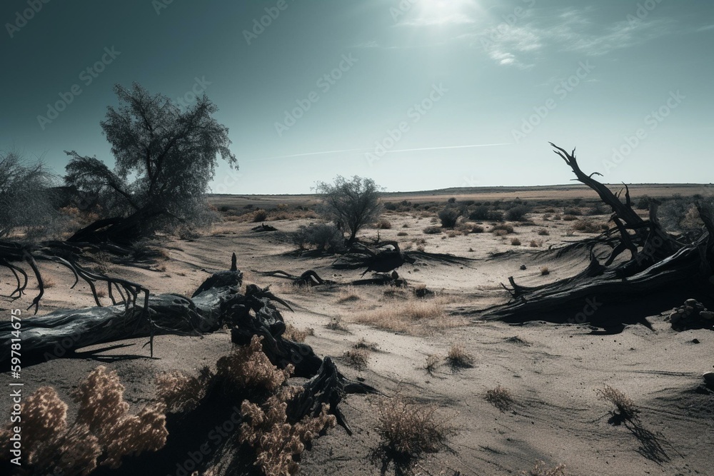 Monochromatic arid scenery. Generative AI