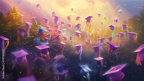 Graduation Caps Thrown in the Air, ods art, aion, Illustration, generative ai