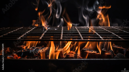 Barbecue Grill With Fire Flames - Empty Fire Grid, generative ai