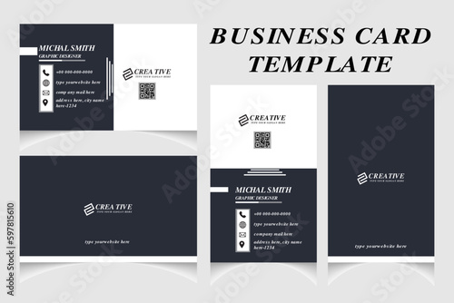Clean and creative business card template with portrait and landscape orientation. Modern business card horizontal and vertical layout.