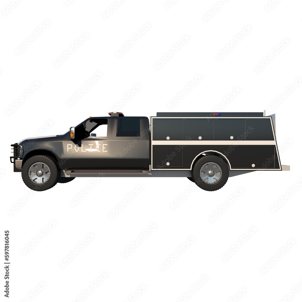 Police Truck 1- Lateral view png 3D Rendering Ilustracion 3D	