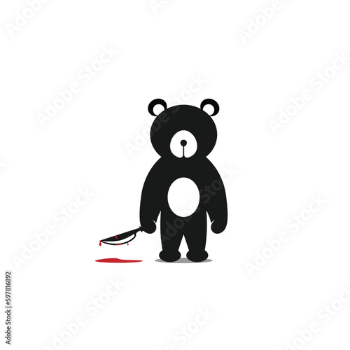 killer teddy bear mascot logo silhouette