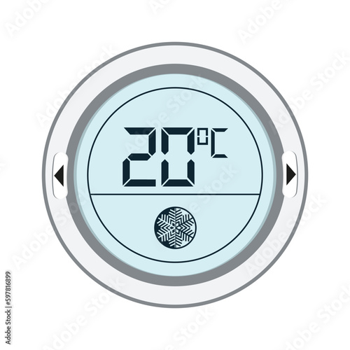 Thermostat vector. Controller with screen for floor, house heating, fan. Electronic thermostat controls and regulates temperaturein appartment remotely.