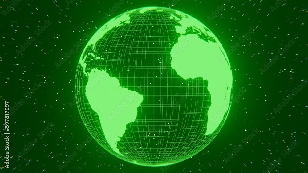 Abstract background earth globe sphere hologram made of green neon glow hi-tech sci-fi futurisctic energy in dark space with shining stars. Computer graphics, 3d render, 4k illustration Abstract background earth globe sphere hologram made of green neon glow hi-tech sci-fi futurisctic energy in dark space with shining stars. Computer graphics, 3d render, 4k illustration