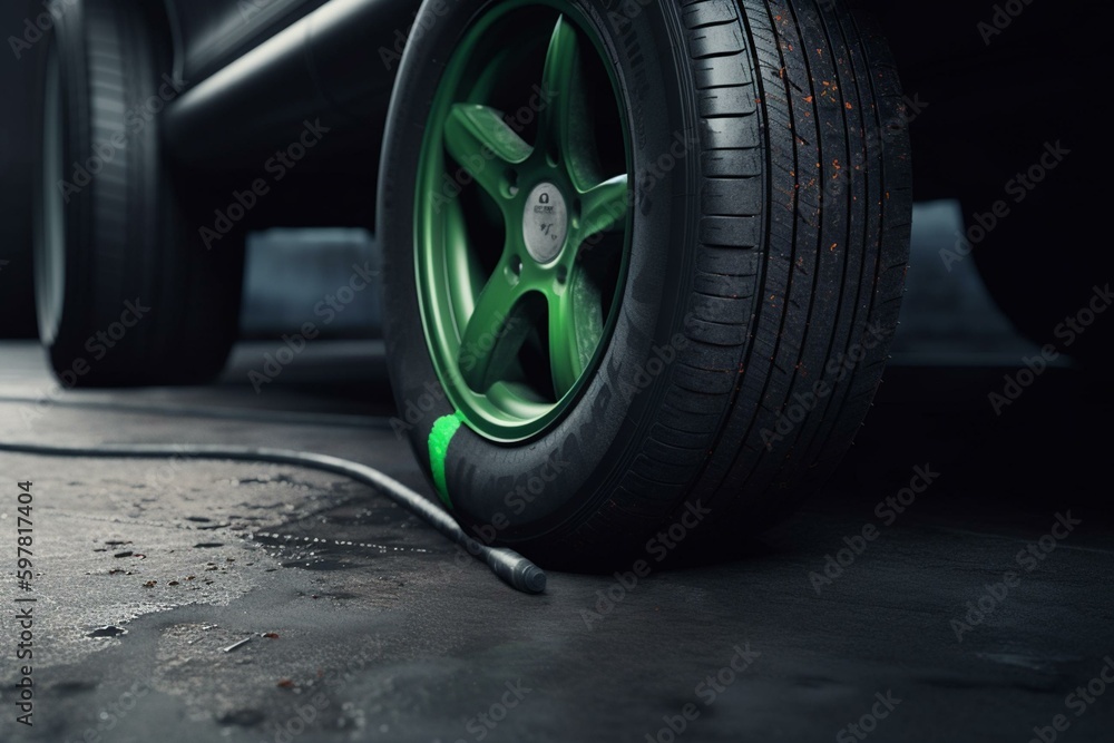 Fresh tire with green check mark stands out from older ones. Generative AI