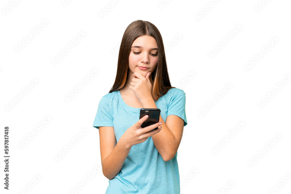 Teenager girl over isolated chroma key background thinking and sending a message Teenager girl over isolated chroma key background thinking and sending a message
