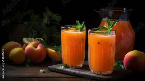Peach Carrot Lemonade is the perfect end of summer drink. Carrots give it a vibrant orange color and fresh peach puree gives it a punch of flavor, generative ai
