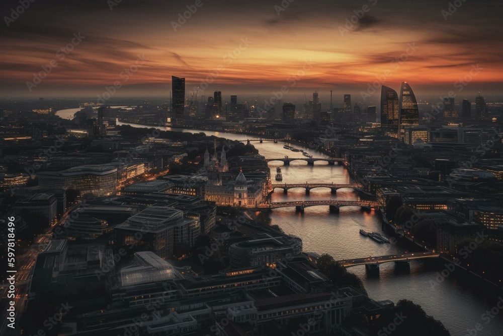 Panoramic view of London's skyline. Generative AI