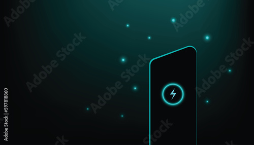 Electric car charging. Dark background. Electronic vehicle power dock. EV Plugin station. Fuel recharge cells. Green color vector illustration.