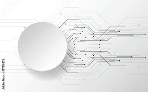 Grey white Abstract technology background with various technology elements Hi-tech communication concept innovation background Circle empty space for your text