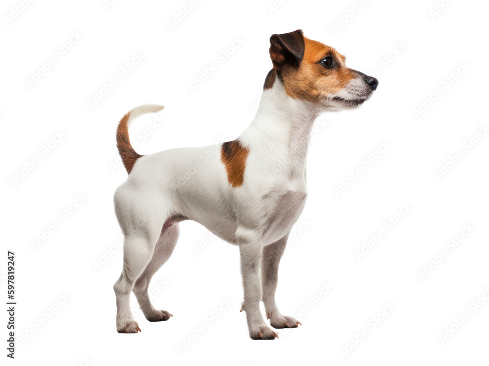 Jack Russell Terrier dog standing, side view, isolated on transparent background, Generative AI
Jack Russell Terrier dog standing, side view, isolated on transparent background, Generative AI