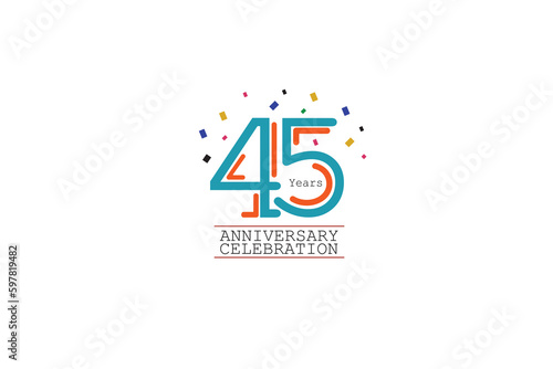 45th, 45 years, 45 year anniversary 2 colors blue and orange on white background abstract style logotype, vector design for celebration vector