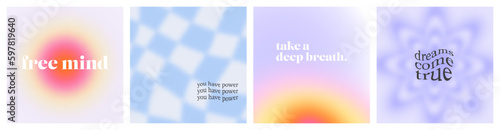 Fotografering Set of trendy blur gradient illustration with positive happy quote and motivational love text