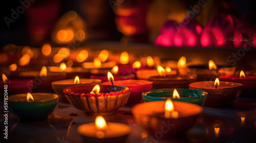 Candles lit during Diwali Celebration. Indian Hindu Light Festival called Diwali, generative ai