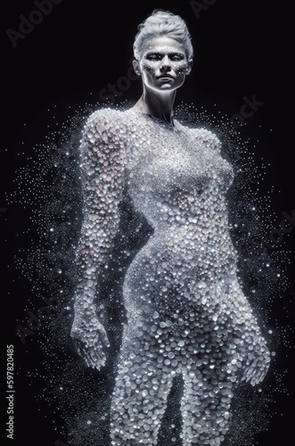 Woman Made Out Of Crystals On Black Background Generative AI