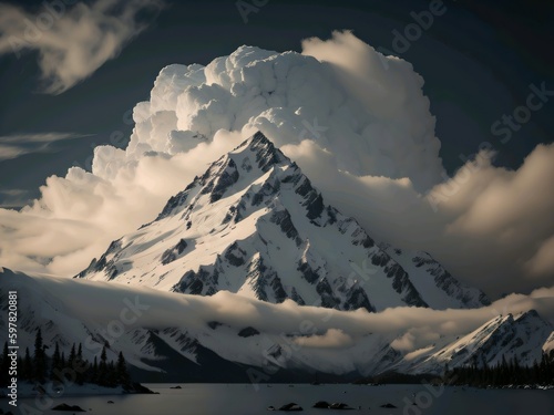 clouds over mountains in Alaska. Generative AI Technology  © Khalil