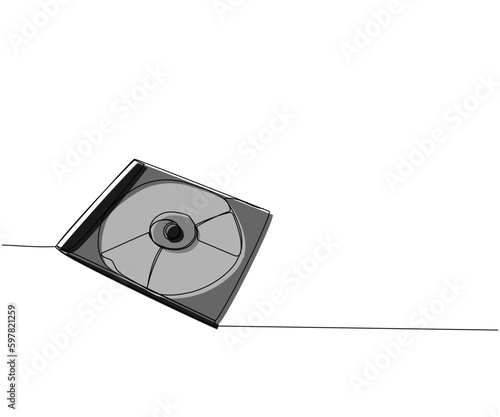 CD disk, Compact disc one line color art. Continuous line drawing of storage, multimedia, shiny, disk, vintage, dvd, pc, memory, disc, compact, record, software, audio, computer, template, digital, 90