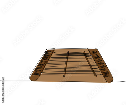 Tsymbaly, dulcimer one line color art. Continuous line drawing of music, stringed and percussion instrument, culture, ukrainian, ethnic, ukraine, traditional, musical, national, folk