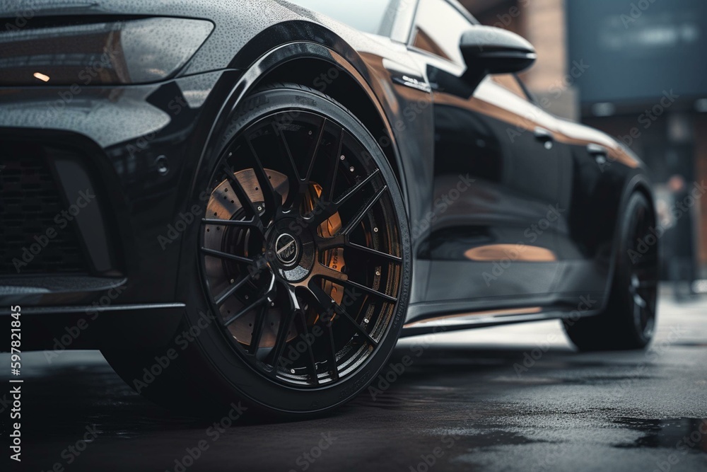 Elegant forged black sports wheels, long design. Generative AI