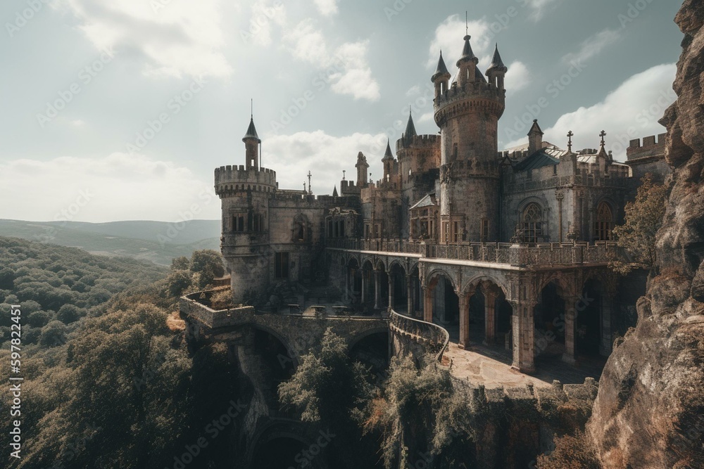 Panoramic sight of royal stronghold. Generative AI
