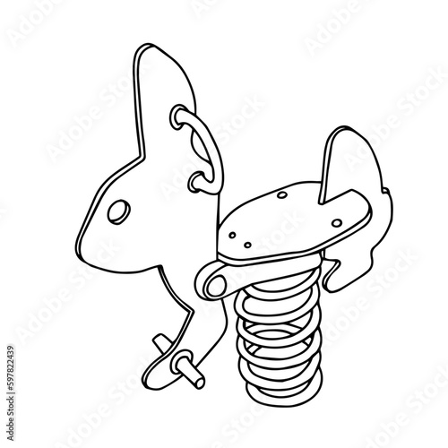 Beautiful black hand-drawn vector illustration of a wooden hare swing isolated on a white background