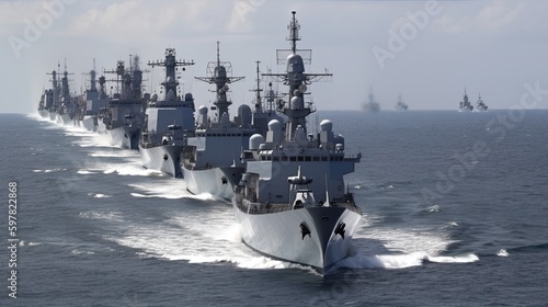 Photo chinese navy menace modern war ships in Taiwan sea