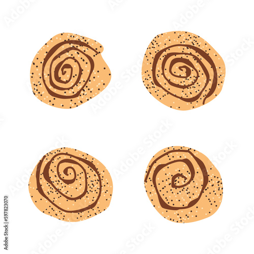cinnamon rolls in a cartoon style isolated