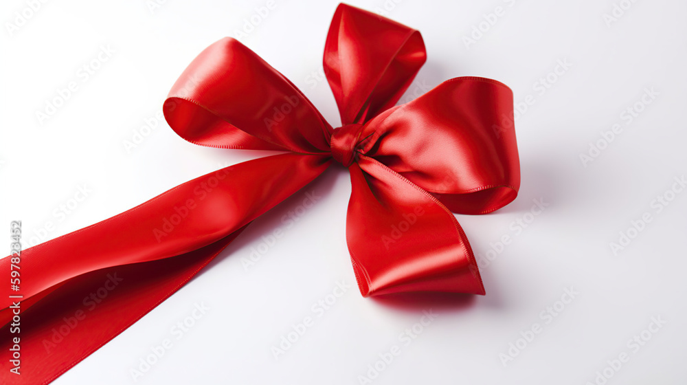 Red ribbon with bow isolated on white background, generative ai Red ribbon with bow isolated on white background, generative ai