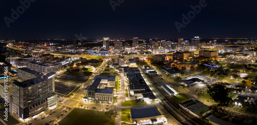 Aerial view of downtown Orlando city, Florida. USA. April 28, 2023. 
