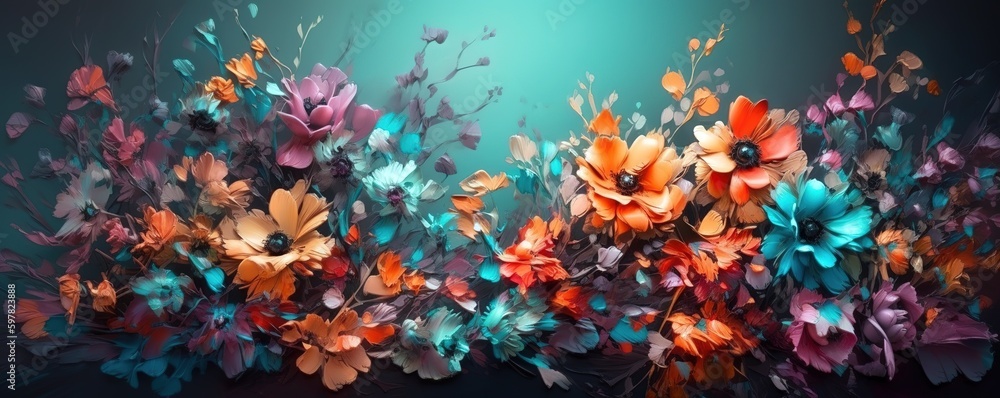 Colorful floral background digital illustration. Generative AI
