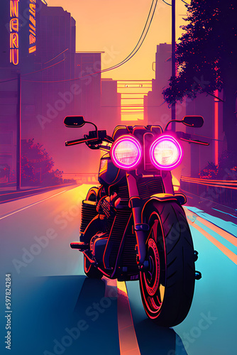 Colorful illustration of motorcycle.