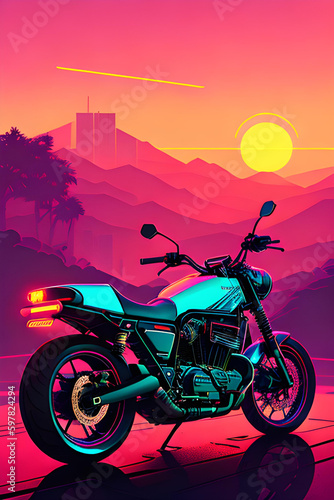 Colorful illustration of motorcycle.