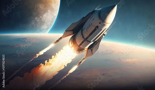 Heavy rocket space ship launch from Earth, progress concept
