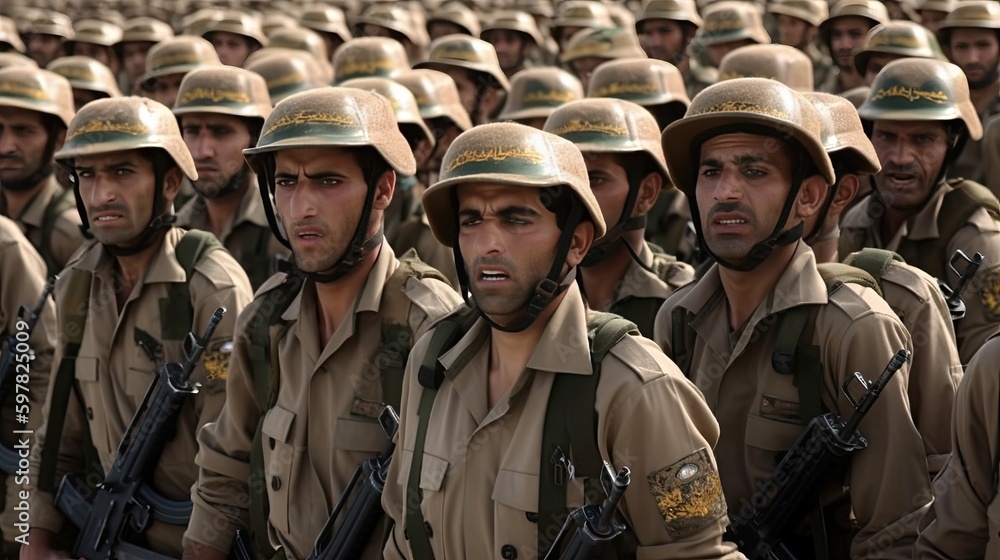 flanks of iran field soldiers with weapons ready for attack enemy in desert