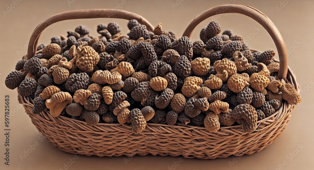 basket with morels. ai generation basket with morels. ai generation