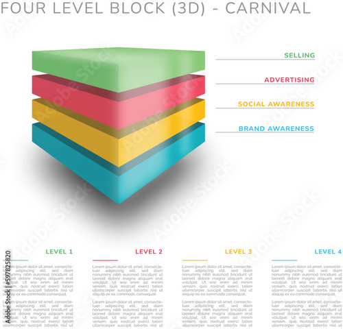 Four level block (3D) - carnival colors