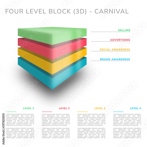 Four level block (3D) - carnival colors
