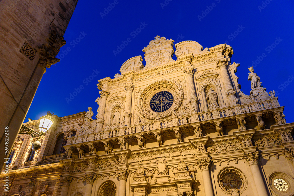 Lecce, Puglia, basilica di Santa Croce, centro storico, sera