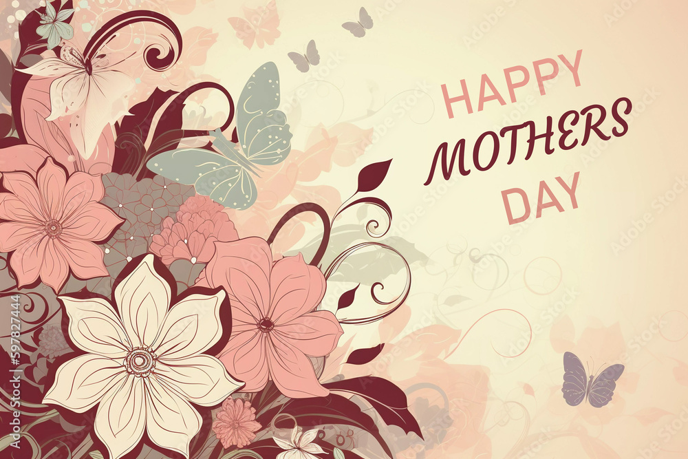 Happy Mothers Day celebration illustration with shades of pink flowers and butterflies generative AI illustration Happy Mothers Day celebration illustration with shades of pink flowers and butterflies generative AI illustration