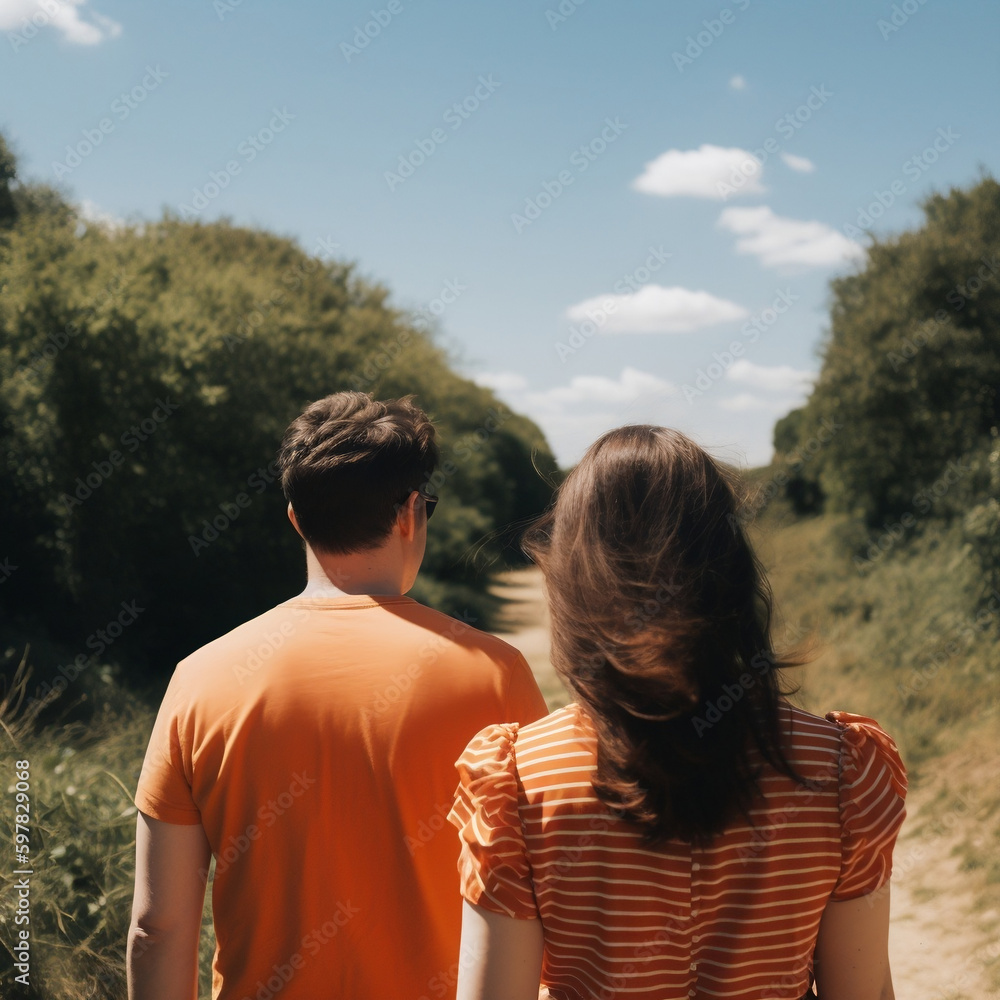 couple looking at nature in the sun couple looking at nature in the sun