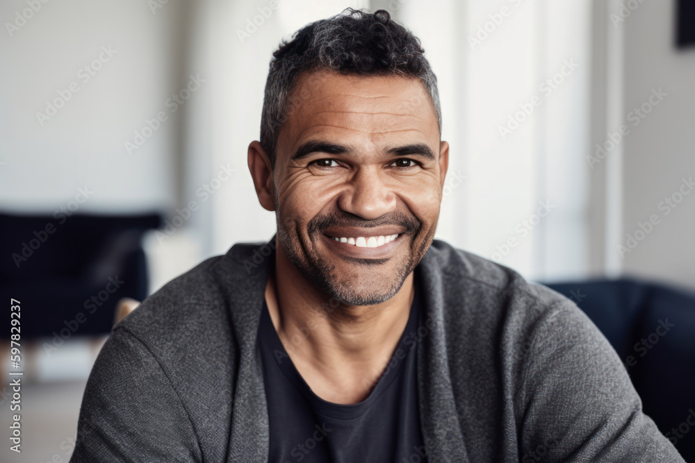 Handsome man sitting at home. Generative AI. Handsome man sitting at home. Generative AI.