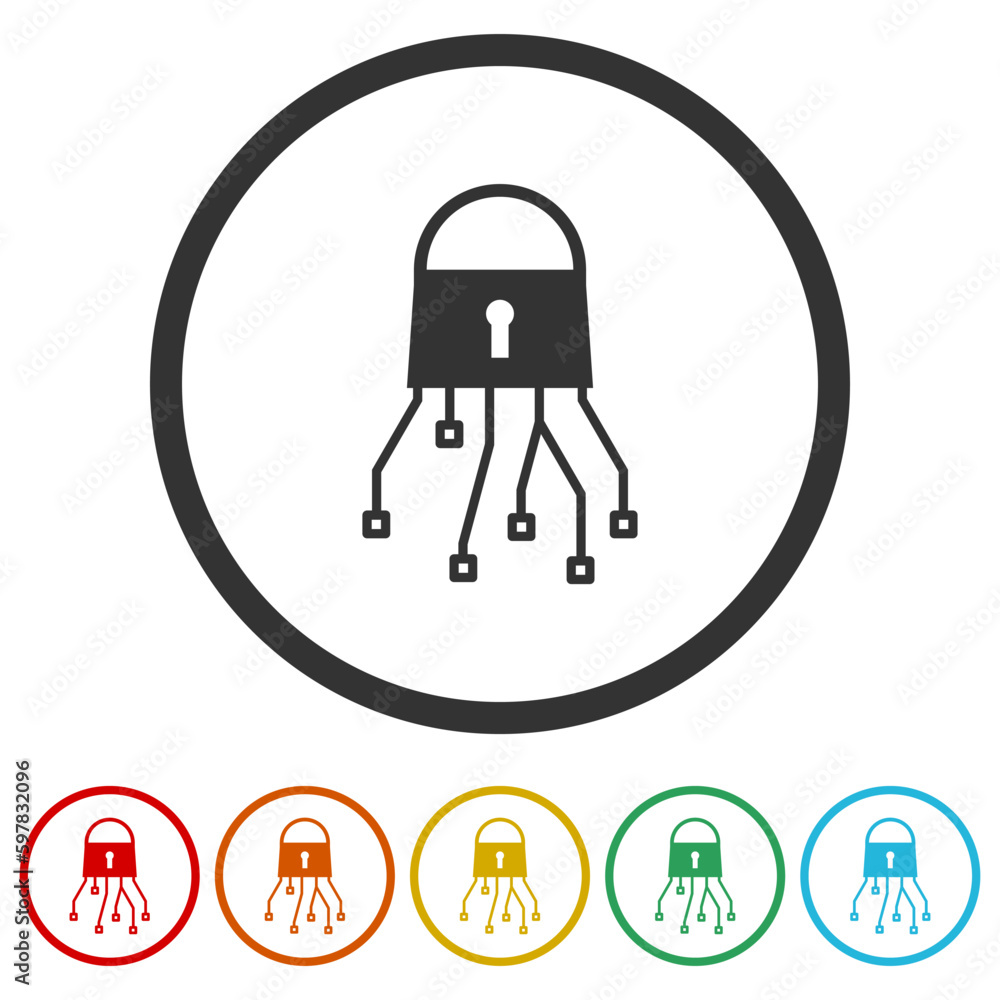 Cyber security icon. Set icons in color circle buttons Cyber security icon. Set icons in color circle buttons