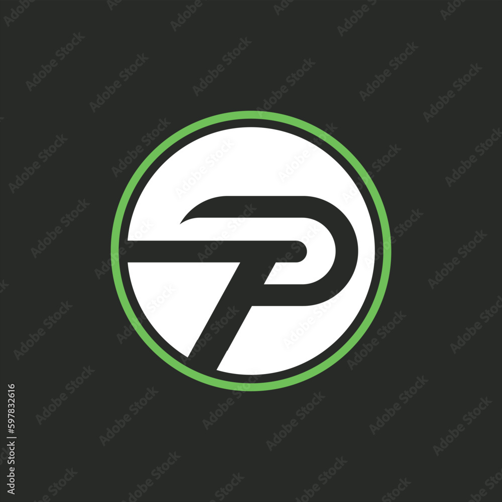 Vector abstract letter T and P initial logo template in circle frame isolated on black background Vector abstract letter T and P initial logo template in circle frame isolated on black background